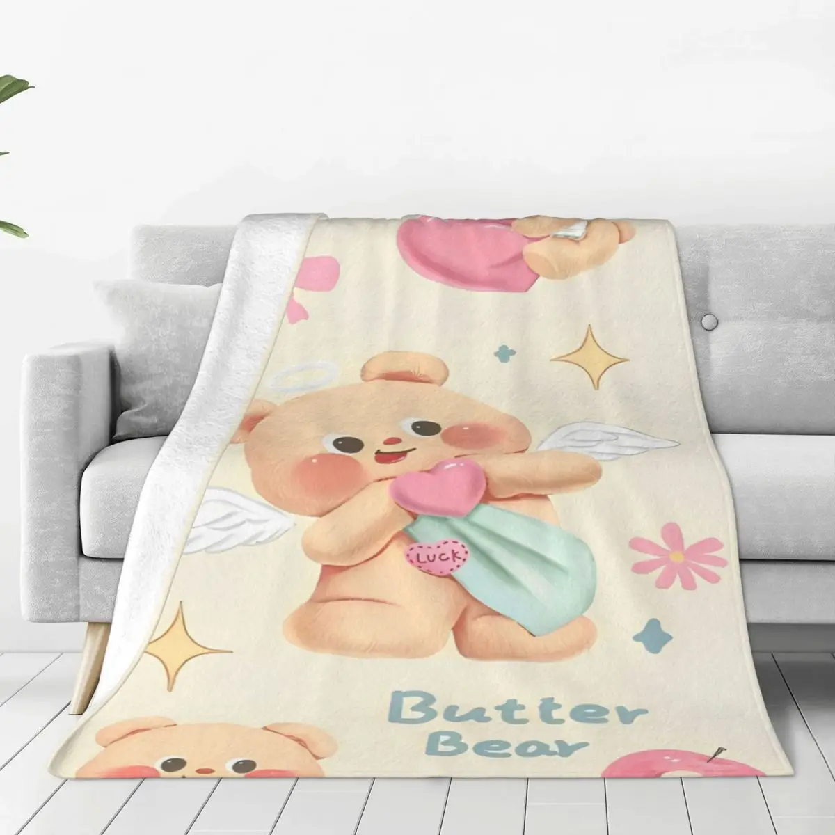 Butterbear Flannel Blankets meme Soft Throw Blanket for Outdoor Travel Office Novelty Bedspread Sofa Bed Cover