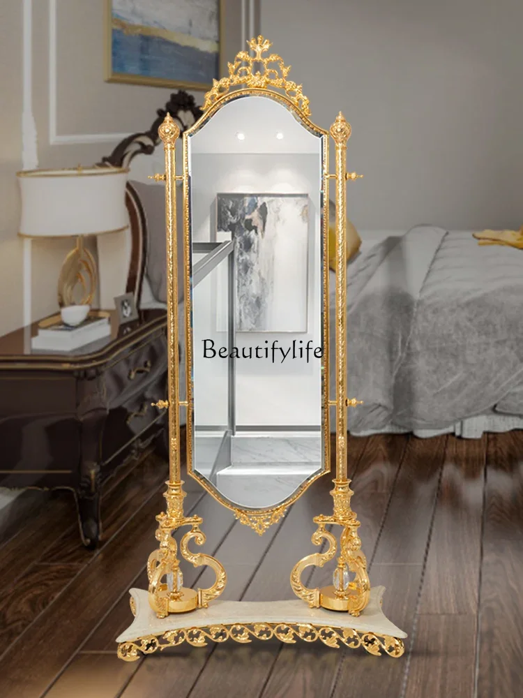 

yj5Luxury Removable Crystal Bedroom Gold Copper Mirror with Wheels