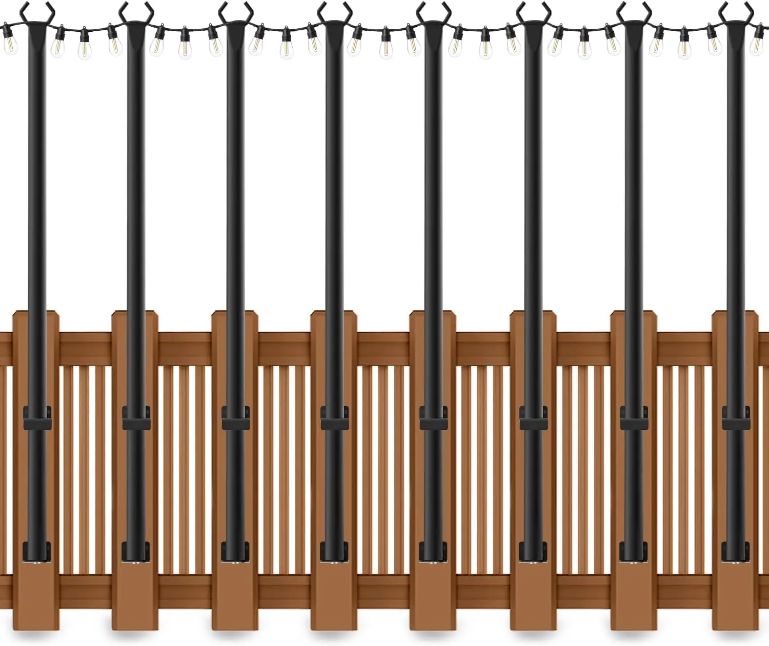 

8 Pack 5Ft String Light Poles for Deck, Outdoor Metal Poles with Fixing Clips, Heavy Duty for Fence Garden Backyard Wall Bistro