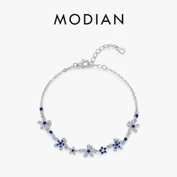 MODIAN 925 Sterling Silver Gradient Color Design Flower Bracelet For Women Exquisite Stackable CZ Charm Bracelet Fine Jewelry