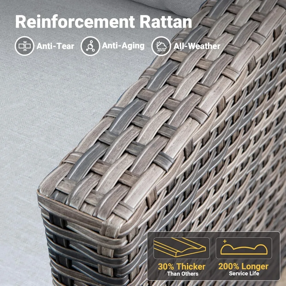 Patio Furniture Set, 5 Pieces Outdoor Wicker Rattan Sofa Couch with Ottomans and Comfy Cushions, All Weather High Back