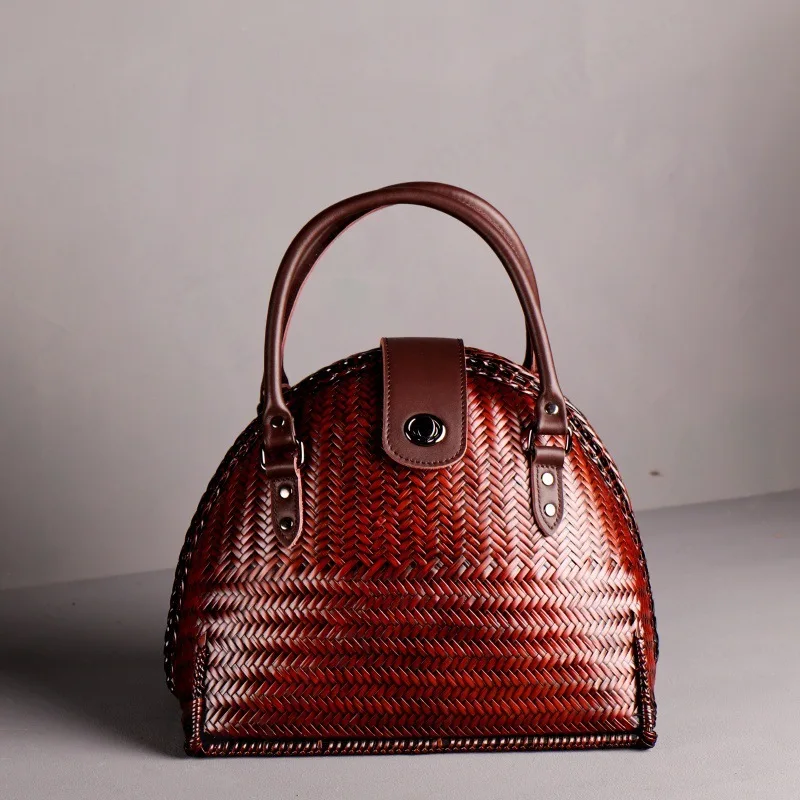 Handmade Japanese Style Woven Bamboo Bag Vintage Craft Handbag Tea Storage Casual Shoulder Bag for Ladies