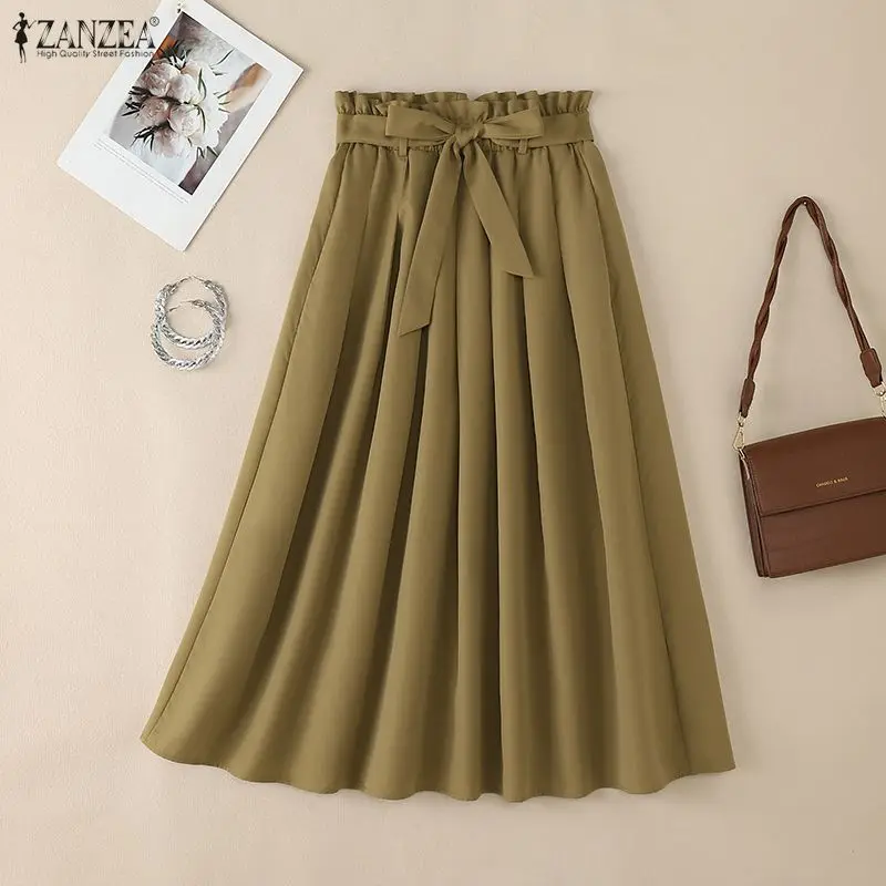 2026 ZANZEA Summer Solid Pleated Skirt Stylish Women Long Skirts Casual High Waist Holiday Jupe Elegant A Line Work Faldas Saia