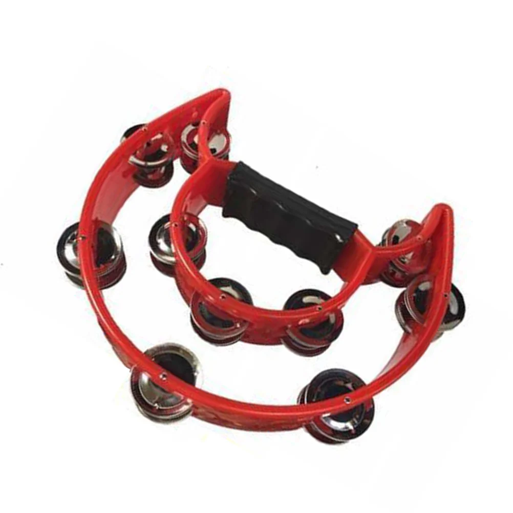 Music Tambourine Musical Instrument Double Row Toy Half Moon Red for Kids Child