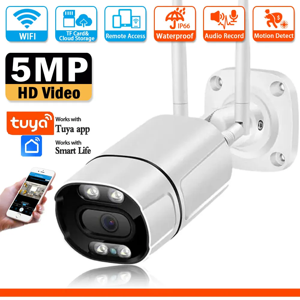 WIFI Bullet Camera 5MP Smart Home Tuya app Remote Access 2-Way Audio Auto Tracking&Alarm Outdoor Wi-Fi Video Surveillance Camera