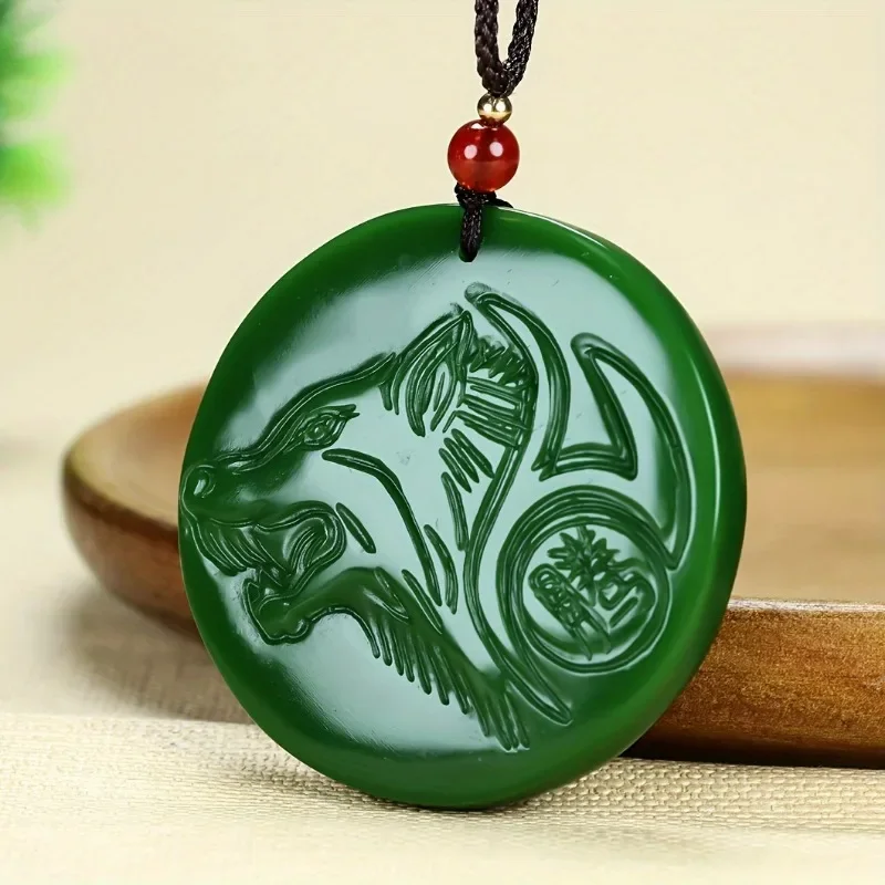 

1 шт. модное зеленое тотемное ожерелье с нефритовым кулоном, ручная работа, мужские и женские ювелирные изделия, галстуки, свитер, ювелирные изделия