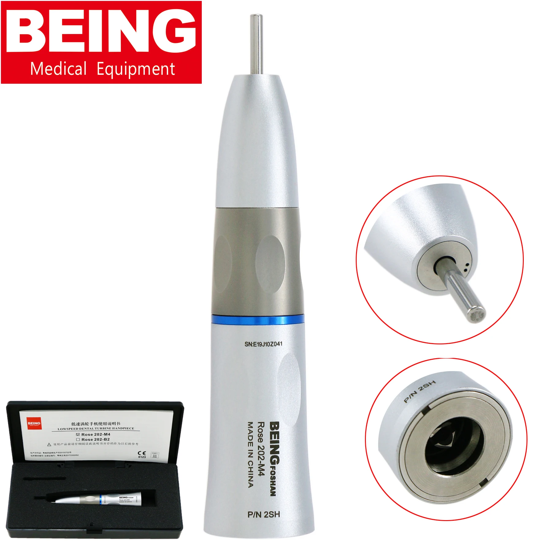 BEING Dental Low Speed Handpiece 1:1 E-type Implant Straight Cone Fiber Optic Inner Water