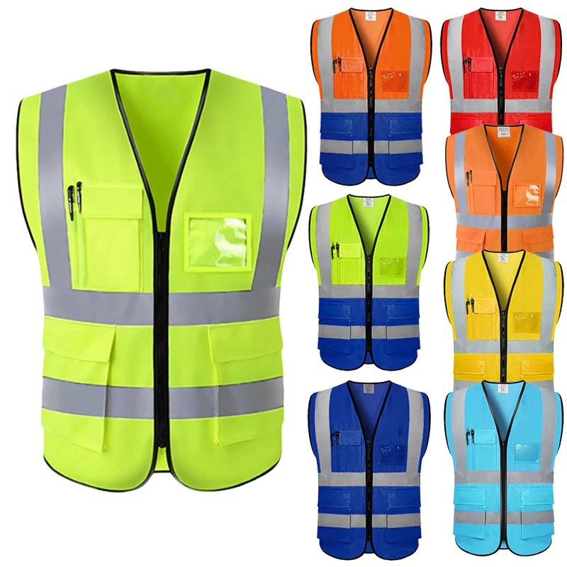 

Reflective Safety Vest for Men Women Multi-pocket Bright Color Motorcycle Vest Construction Work Vest