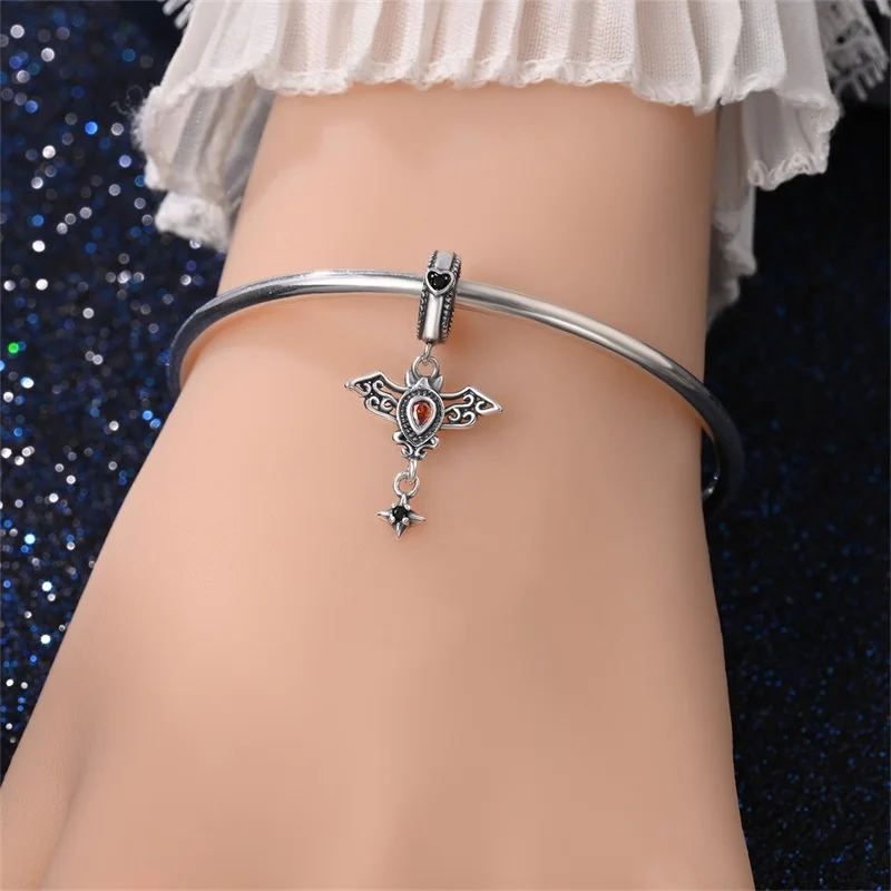 925 Sterling Silver Vintage Bat Pattern Charms Pendant Fit Original Bracelet DIY Women Anniversary Jewelry Gift
