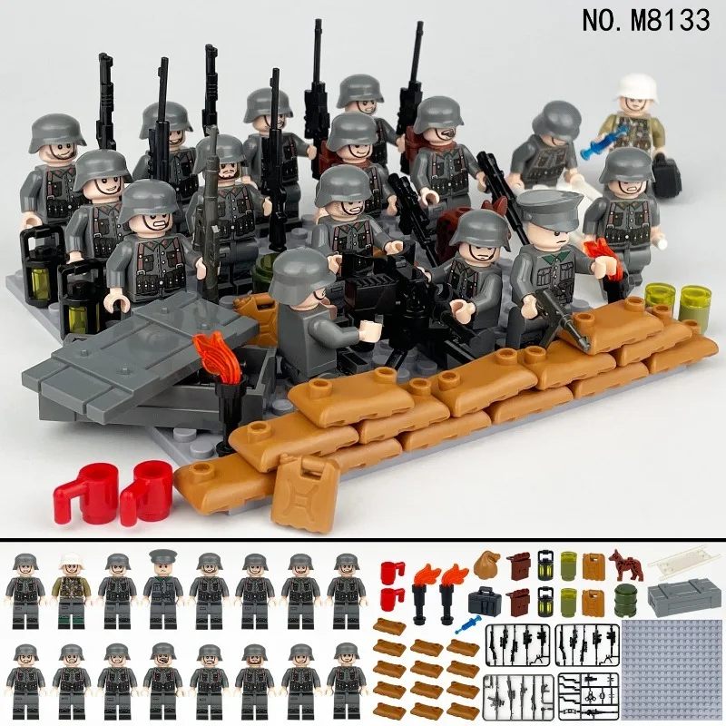Deutsche Soldaten, Sanitäter, Tragen, Tragbahnen, zusammengebautes Spielzeug, Puppen, Zeichentrickfiguren, Mini-Figuren, Geburtstagsgeschenke. – Detail 4