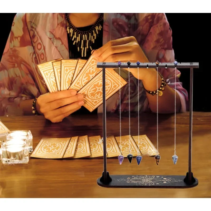 Black Pendulum Crystal Display Holder Wood Witch Rock Stone Stand Moon Phase Wiccan Supplies Witchcraft Gift Healing Stone Rack view 2