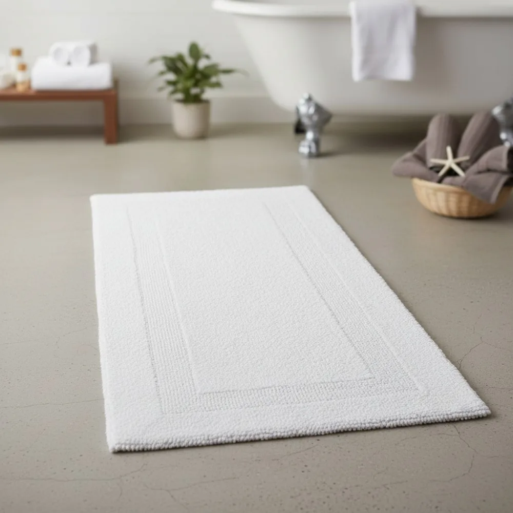 

Reversible Long Bath Mat 60x24 Inch Plush Cotton Runner Machine Washable for Bathroom Kitchen