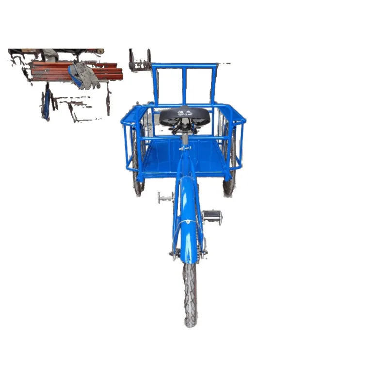 

The old man transports goods on three wheels, a red tricycle, and rides a donkey upside down to set up a stall