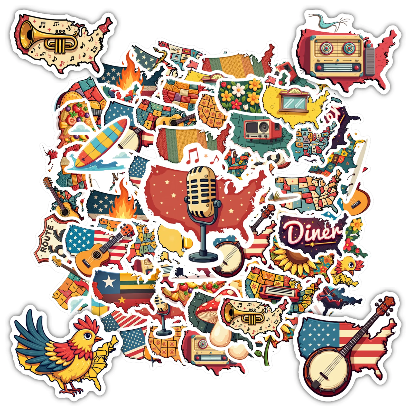 35pcs-50pcs Cartoon Travel Decals Vintage Vintage Americana Stickers Travel Stickers For Phone Laptop Car Sticker
