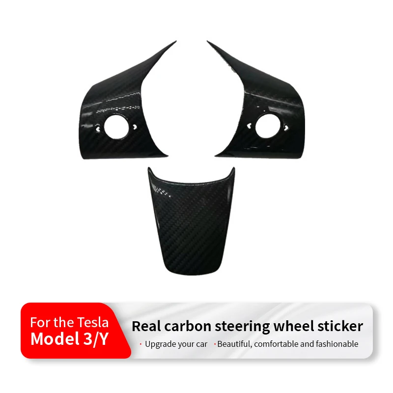 Steering Wheel Patch for Tesla Model 3/Y+ Real Carbon Fiber Steering Wheel U-shaped Protective Cover 2024 New Model 3 Highland