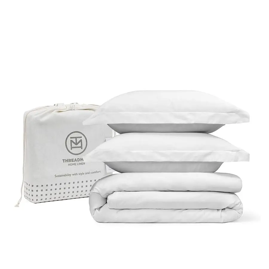 

Белый комплект постельного белья Queen Size, дышащий чехол для одеяла, мягкий хлопковый комплект из 3 предметов с 2 наволочками.