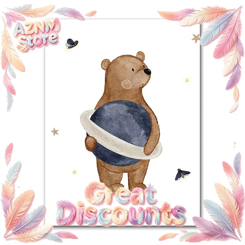 2026 Minimalist Cartoon Animal Poster Bohemian Rabbit Hedgehog Bear Fox Flower Canvas Painting Home Bedroom Nursery Kids Room