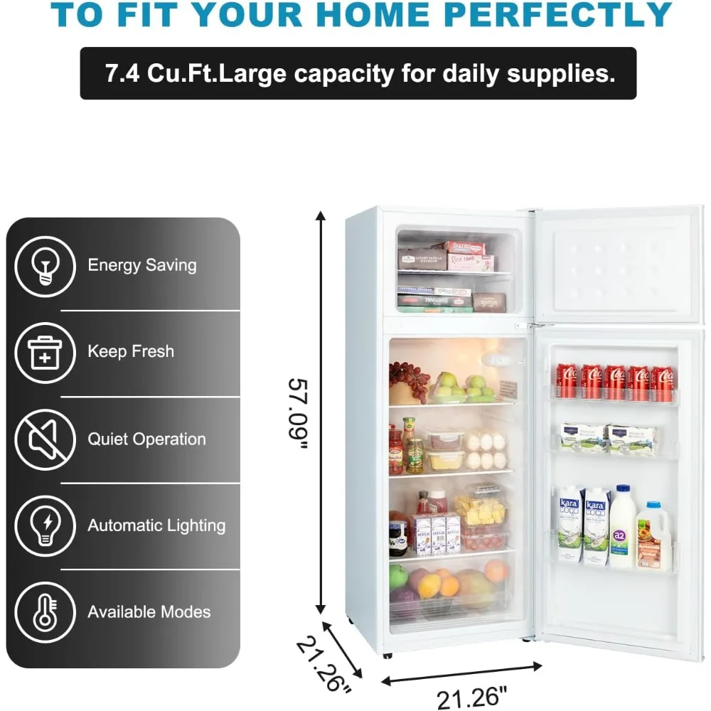 Top Freezer, 2 Door Fridge with Adjustable Thermostat Control, Freestanding, Door Swing, White (FR 742 WH)