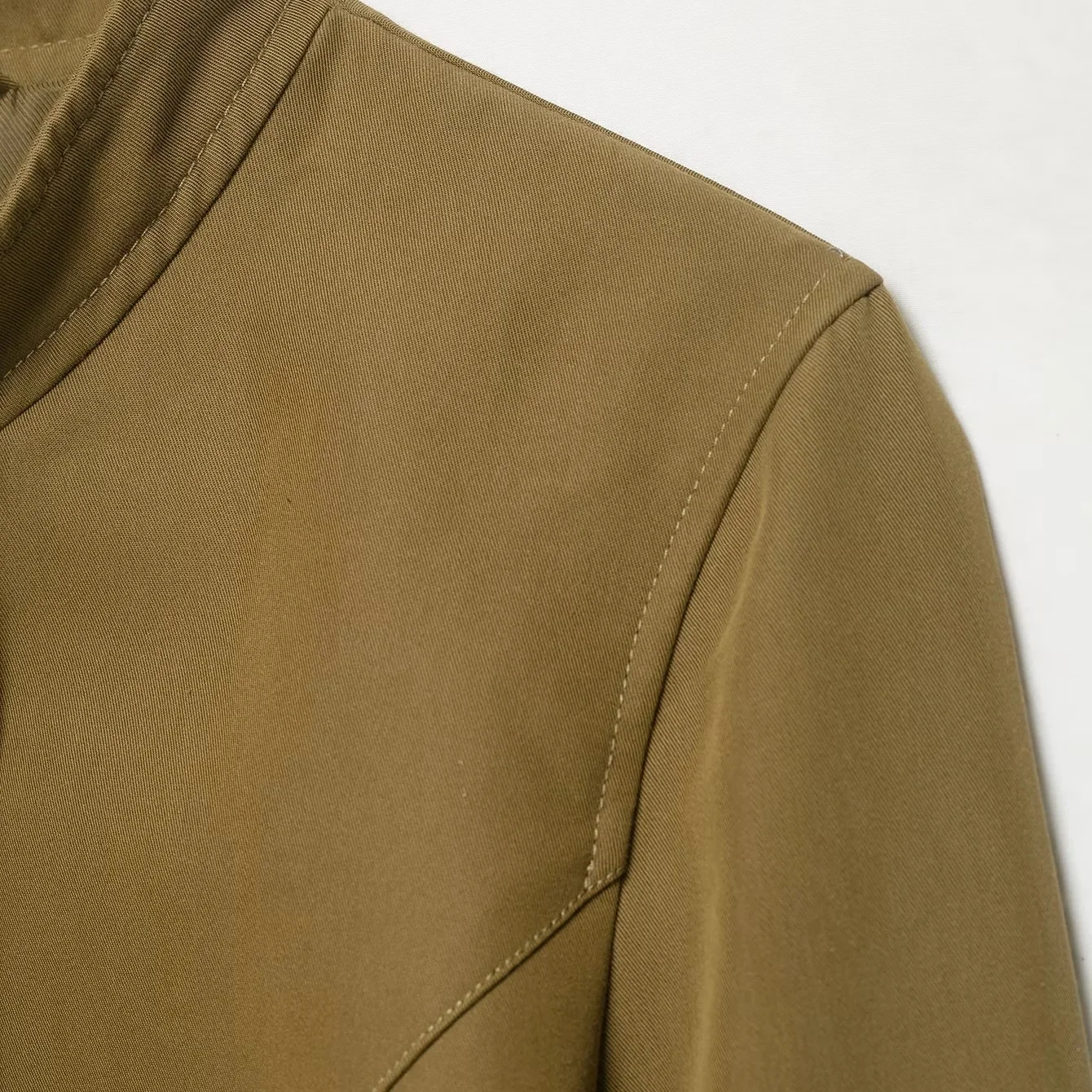Autumn New Women's Jacket Zipper Stand Collar Nine Points Short Skirt Style Hem Button Outerwear Casual Slim Fit Polyester