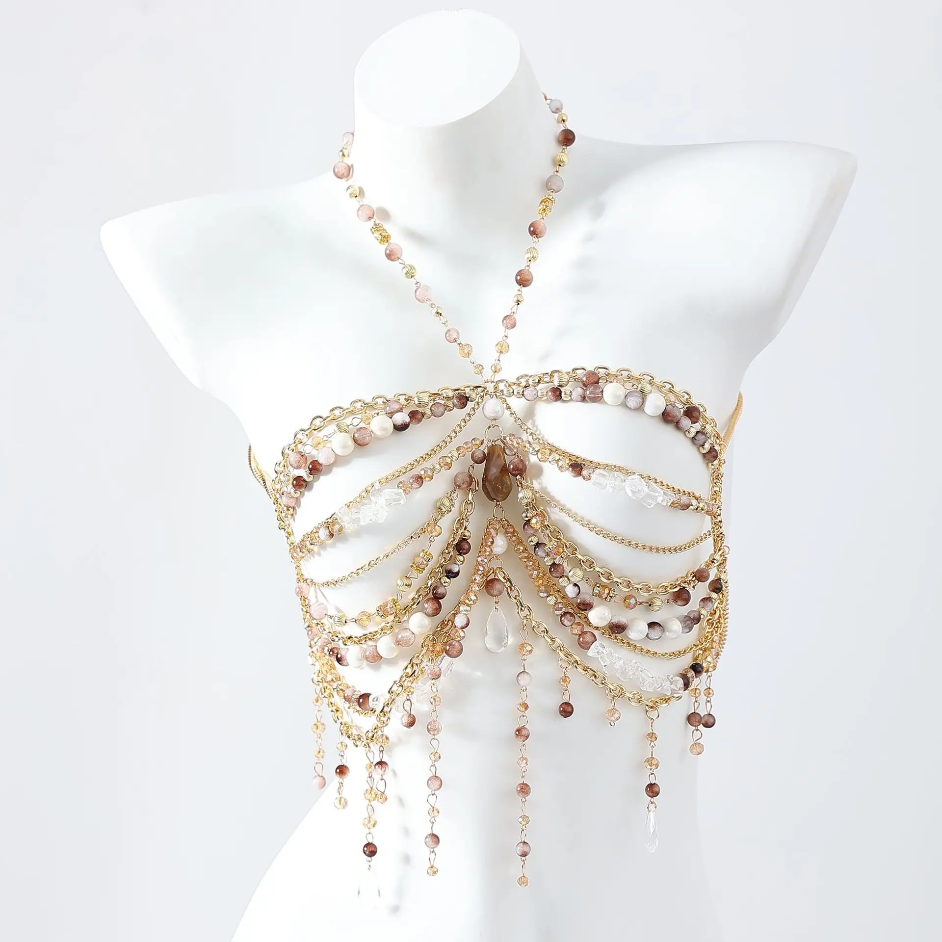 

Body Chain Hot Girl Fringe Bra Backless Necklace Pendant Beaded Strapless Top Fashionable Casual Chest Accessory