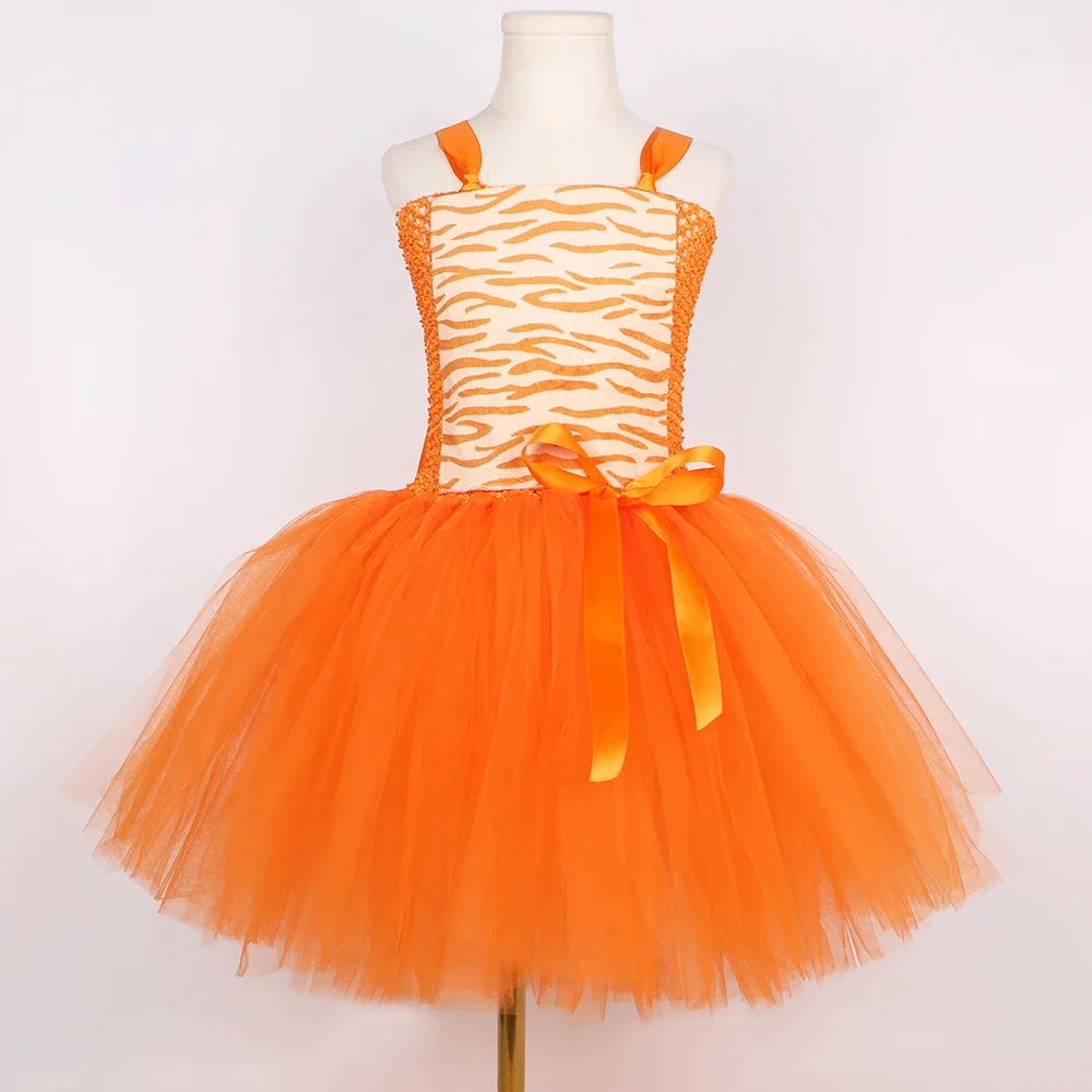 Orange Cat Costume for Girls Fancy Tulle Tutu Dress Cute Animal Ginger Cat Dress Up Clothes Kids Halloween Carnival Party Dress