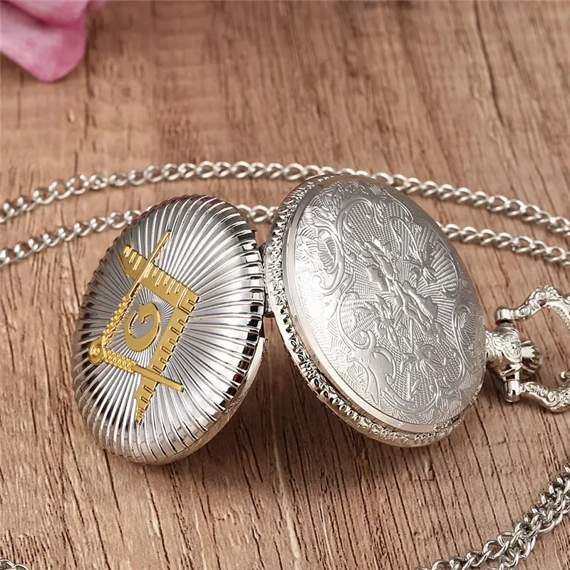 Orologio da taschino al quarzo massonico Hunter Full Design Freemasons in argento per uomo donna maglione catena orologio da collezione Reloj regalo