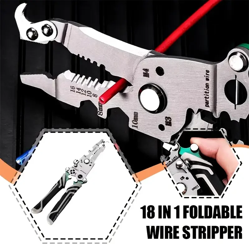 1pc Foldable Wire Stripper with Hook Cutter Quick Stripping & Cutting Screwdriver&Wrench-Carbon Steel,Ideal for DIY,Home