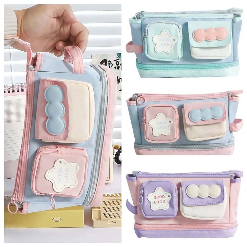 

Multilayer Y2K Star Stationery Bag Desktop Storage Large Capacity Korean Pencil Case Cosmetics Card Pen Handheld