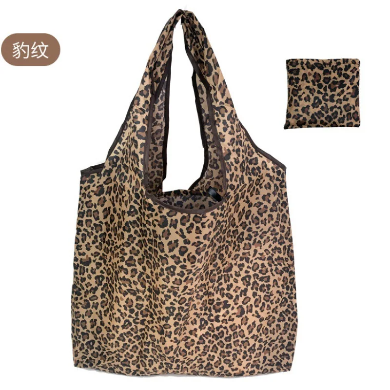 Large Capacity Leopard Print Hand Shopping Bag Women\'s Daily Folding Handbag