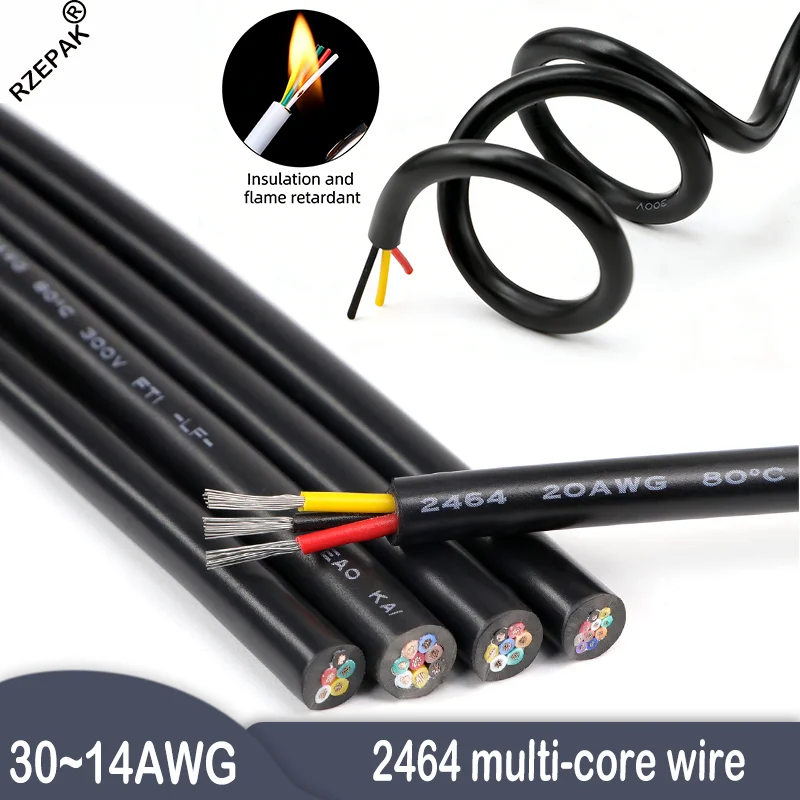 2464 Pure Copper Sheathed Wire 16-30AWG 2/3/4/5/6/7/8/9/10 Cores 1/5M Electronic Audio Signal Cable Industrial Wiring