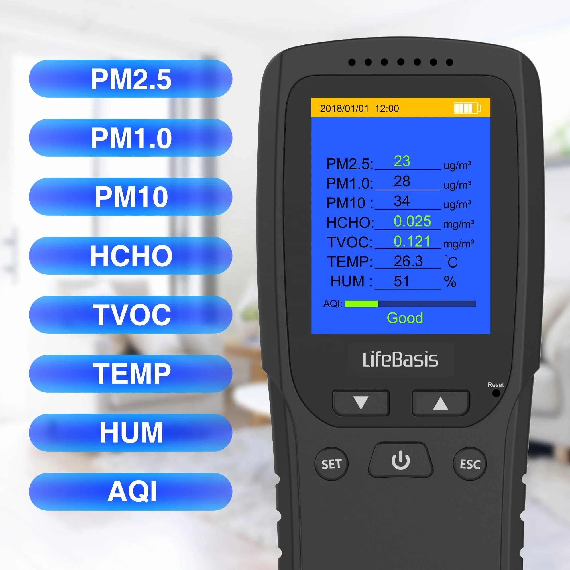 

manufacture Indoor Air Quality Monitor Detector Accurate Testing CO2 Formaldehyde PM2.5/PM1.0/PM10 Air Quality