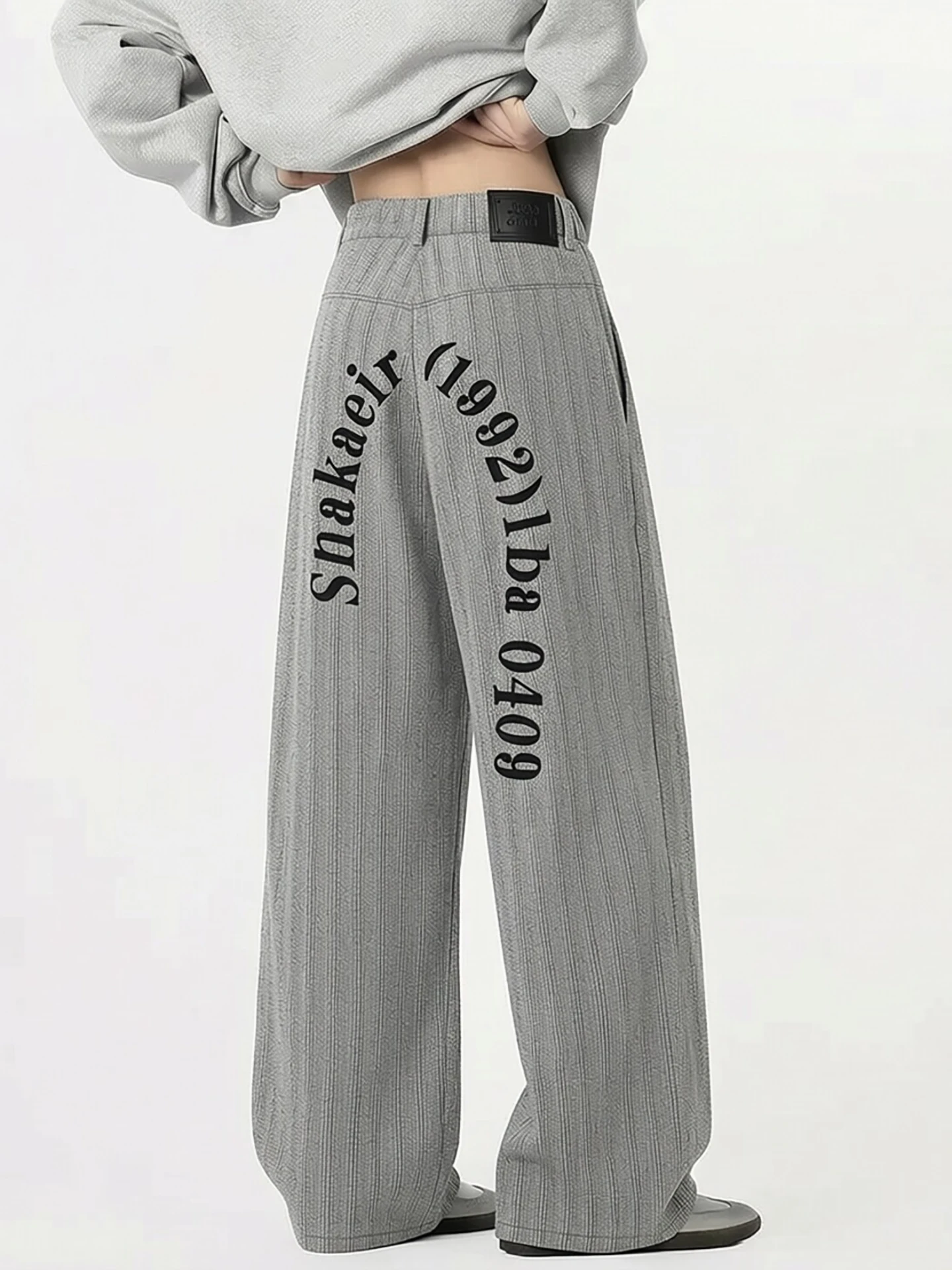 

Boyue American Sle Vintage Striped Letter Print Jeans Men's Streetwear Hip Hop Trendy Slim Wide Leg Pants Casual Straight Cut