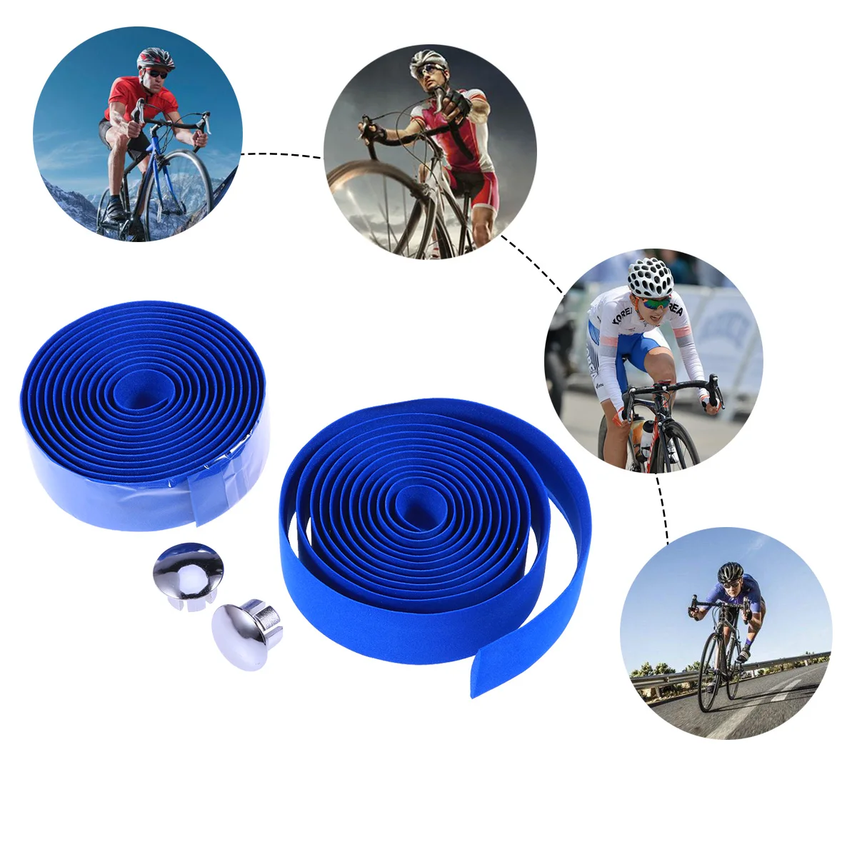 

1Pair Anti-Slip Bike Handlebar Tape Cork Lightweight Bar Wrap End Plugs Self-Adhesive Strips For Road Mountain Bicycle Dark Blue