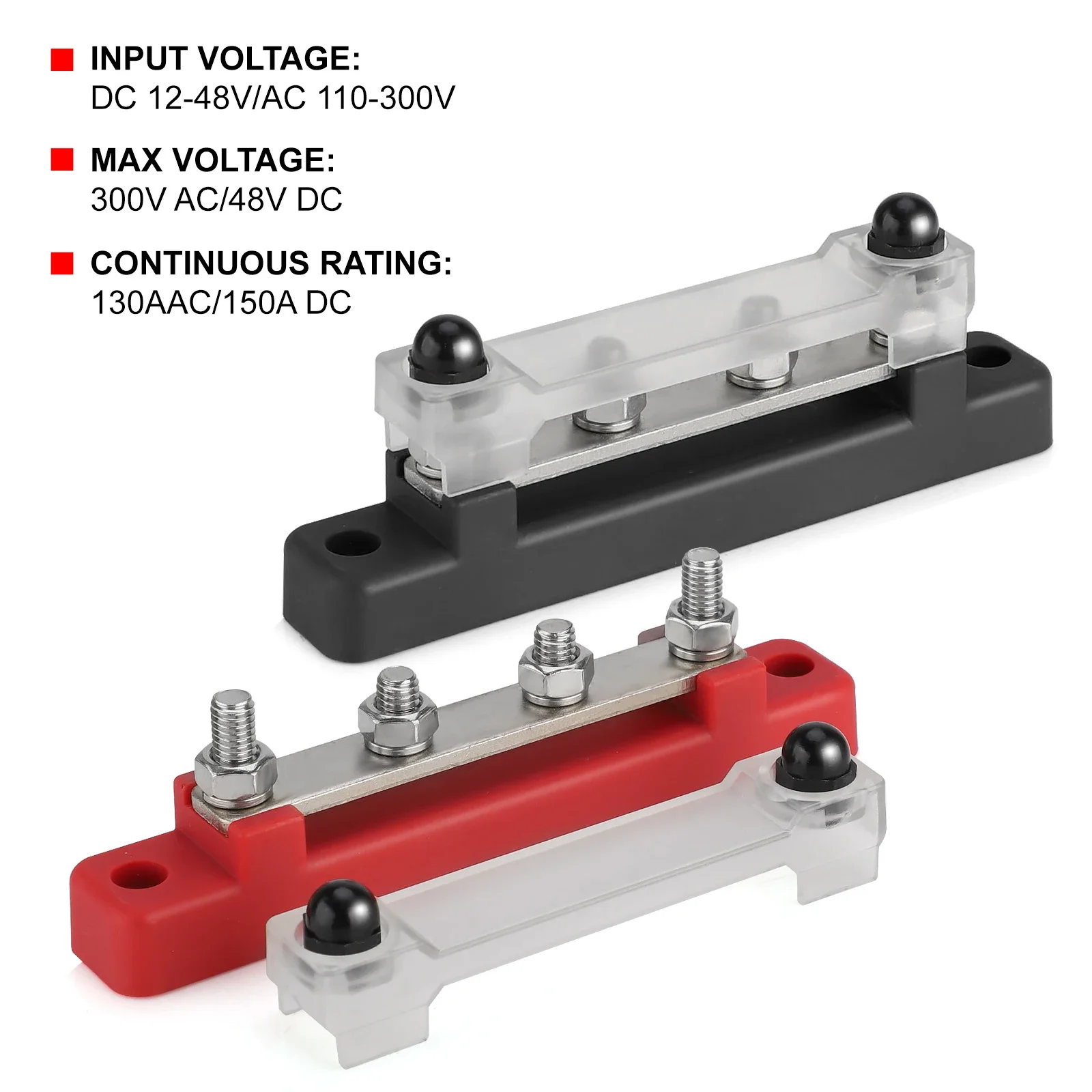 48V 150A Marine 8x1/4 M6 Power Distribution Block with Cover 12V-48V Busbar Terminal Block Battery Bus Bar Terminal Block view 3