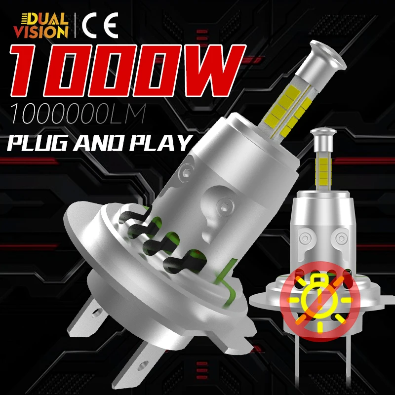 Image of 1000000 LM H7 LED-Leuchten, 360 Grad, 9084 CSP-Chips, 1000 W, 6000 K, Canbus, kein Fehler, Turbo-Lüfter, 1:1, Mini-Auto-Lampen, 12 V, Plug&Play