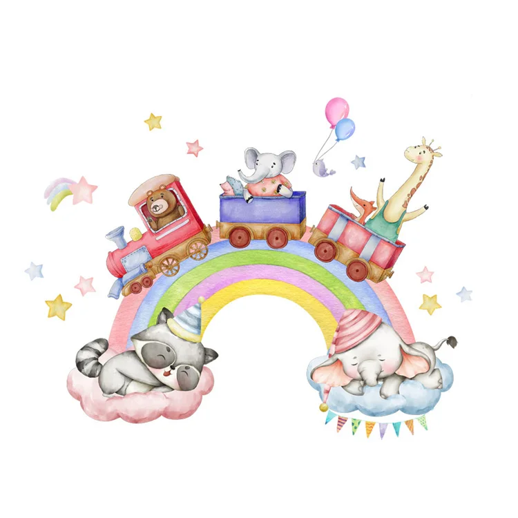 Fantasy Regenbogen-Tiere Wandaufkleber Cartoon Kinderzimmer Dekoration Wandbild für Heimdekoration Tapete Kinderzimmer Selbstklebende Aufkleber – Detail 7