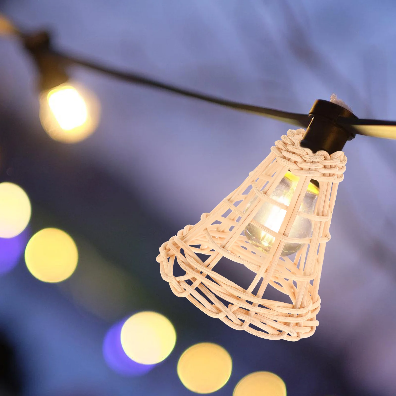 

2Pcs Mini Rattan Lamp Shades Handwoven Hollow Drum Design Decorative Light Covers for Chandeliers Table Lamps Boho Pendant Lamps