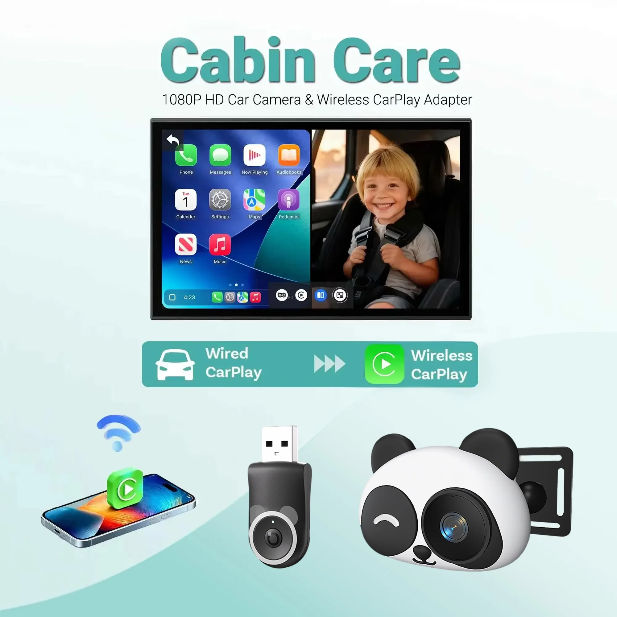 Cabin Care Adapter Wireless CarPlay Car HD Camera for Baby Kids Car Accessories for Hyundai Benz Audi Chevrolet Kia