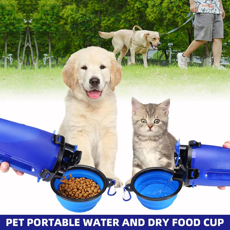 

2 In 1 Pet Water Bottle with Food Container Portable Leak Proof Dog Water Bottle Collapse Bowls Outdoor Water Bowls for Pet Cat