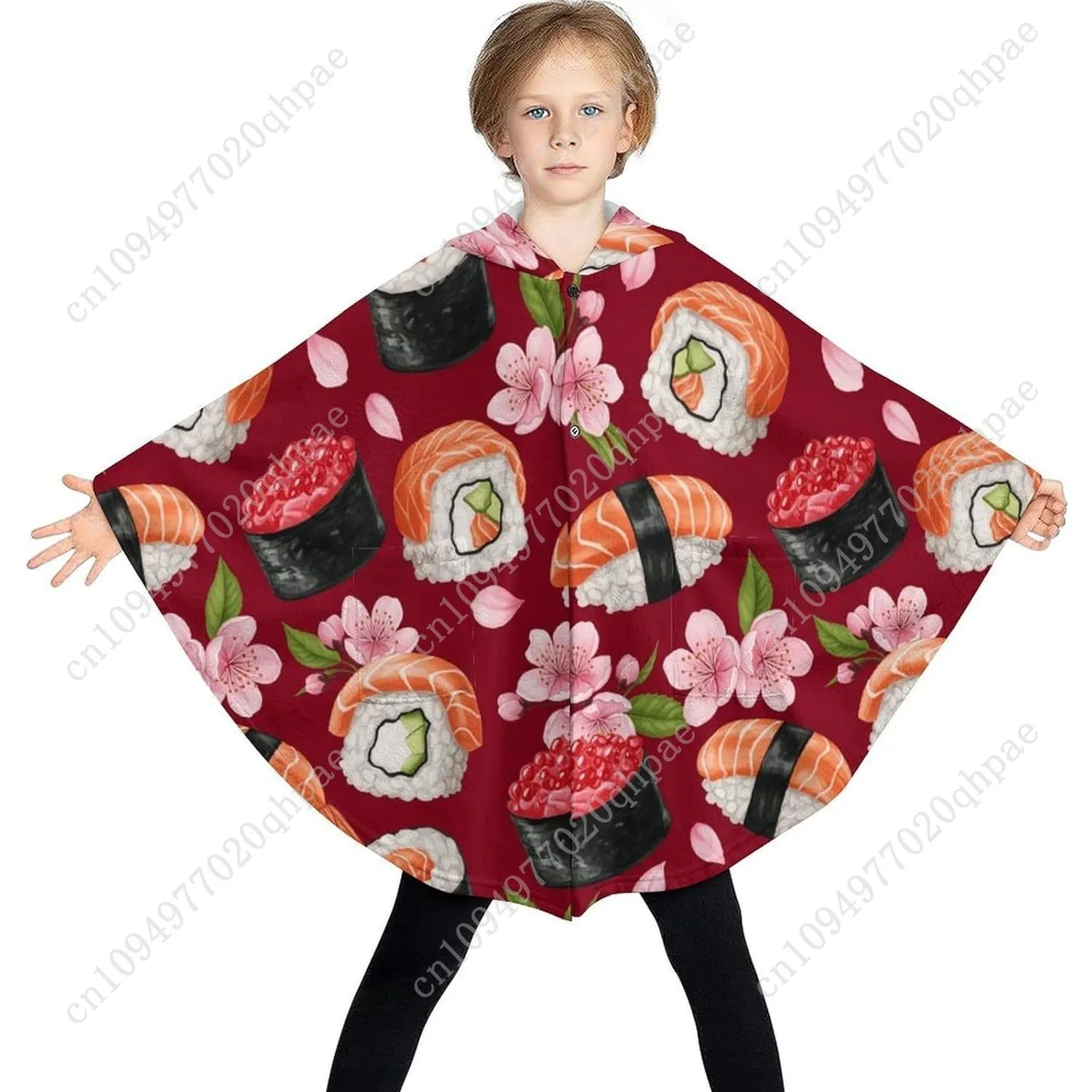 سترة بطانية مريحة من الفلانيل، نمط سوشي مع هوديي كبير الحجم مع جيوب للأطفال والمراهقين #3