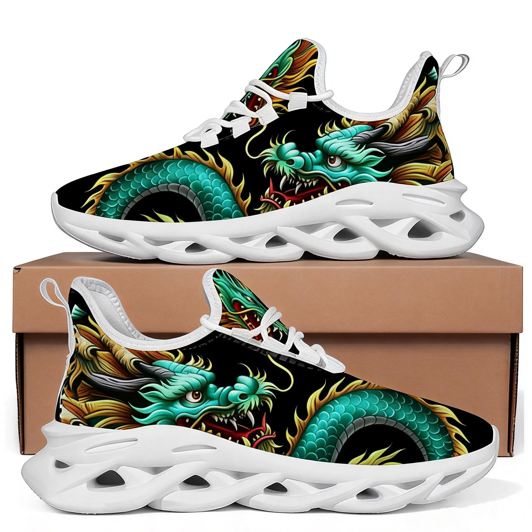 

Кроссовки с графикой дракона, мужские дышащие повседневные мужские туфли с сеткой, легкая обувь унисекс на толстой подошве, обувь для пар, спортивные кроссовки, женская обувь