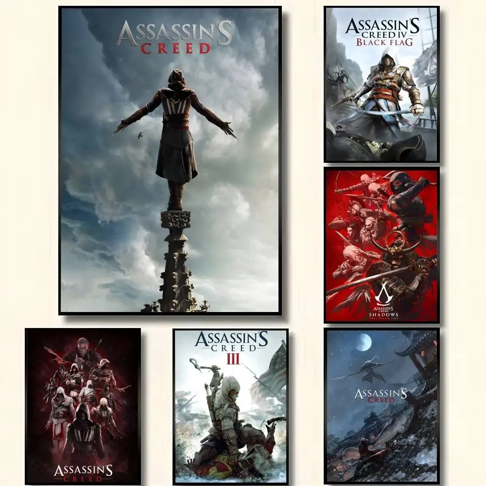 Klassische A-Assassins Game C-Creed-Poster, hochwertige selbstklebende Wandkunst-Dekorationen, Farbdrucke, klebrig