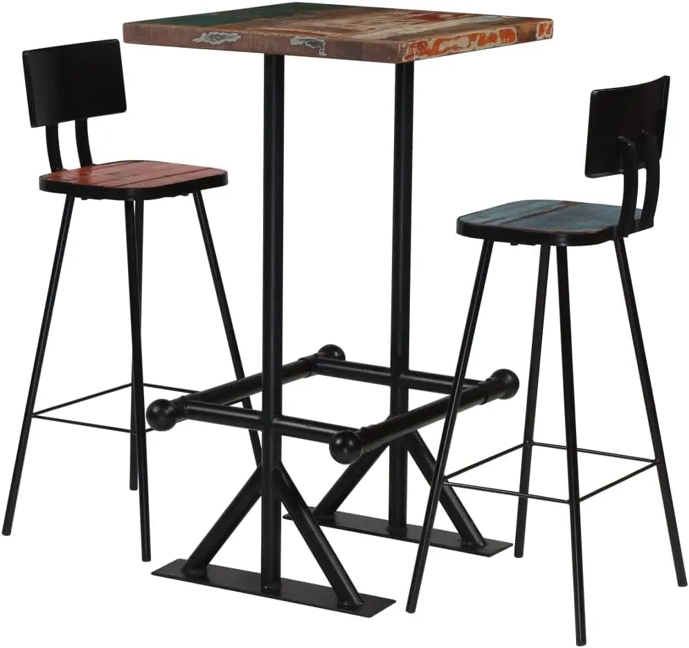 Youuihom Bar Set 3 Piece,Bar Table,Apartment Breakfast Table Set,Chair With Backrest,Industrial Style,For Home, Bar Or