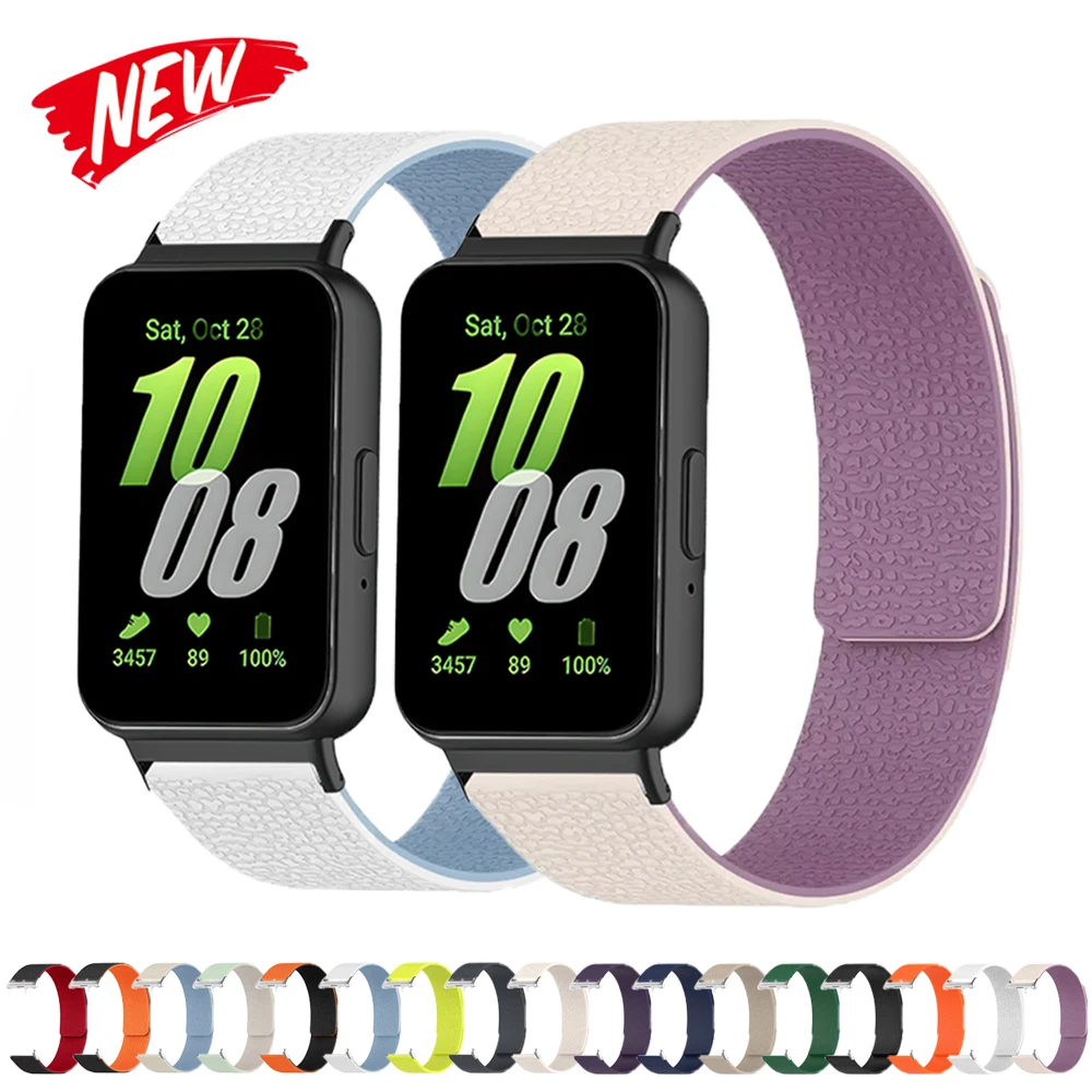 Bracelet en silicone magnétique pour Samsung Galaxy Watch Fit 3, bracelet en peau de litchi pour Galaxy Watch Sport, bracelet réglable