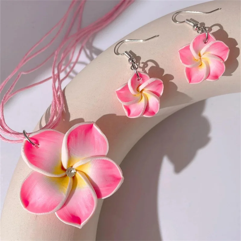 Bohemian Soft Polymer Flower Clavicle Chain Jewelry Set for Women Trendy Sweet Flower Earrings Necklace Wedding Party Jewelry