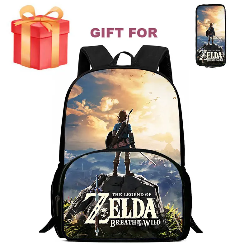 Cartoon School Bags for Boys,The Legend of Zelda School Backpack with Front Pocket, Kids Bags for Age 5-9 ,Gift with Pencil Case