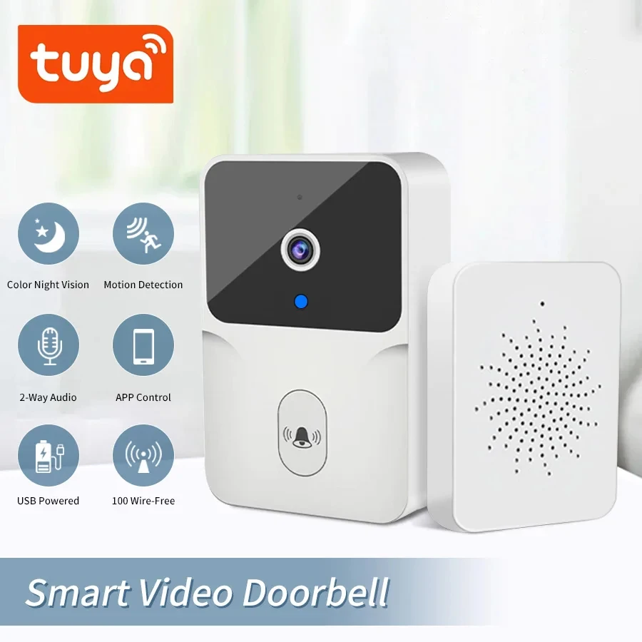 Tuya WiFi Smart Video Doorbell Wireless Visual Door bell Rechargeable Battery with Alexa Google Doorbell Outdoor HD Camera