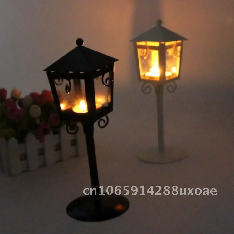 

Classical Pavilion Candlestick Iron Craft Gift European Pastoral Glass Floor Wind Lamp