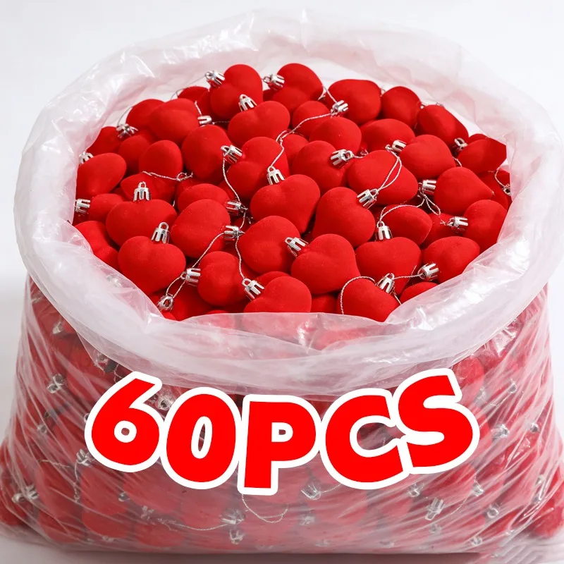 

Red Velvet Loved-shaped Ball Hanging Ornament Flocked Heart Pendants Crafts Wedding Party Valentine's Day Home Decoration