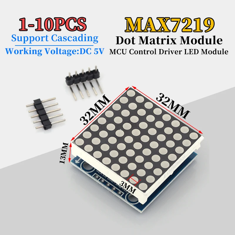 Módulo de matriz de puntos MAX7219, compatible con control en cascada, controlador MCU, módulo LED, módulo de visualización, 1-10 Uds.
